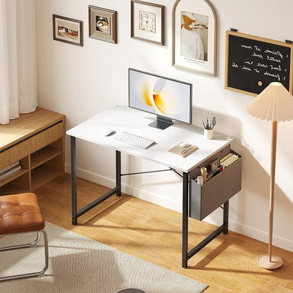 OLIXIS Small Computer Desk, 31 Inch Gaming Desks for Home Office | Writing Study Craft Work Table, Computer Workstation for Bedroom Small Spaces with Storage Bag, White