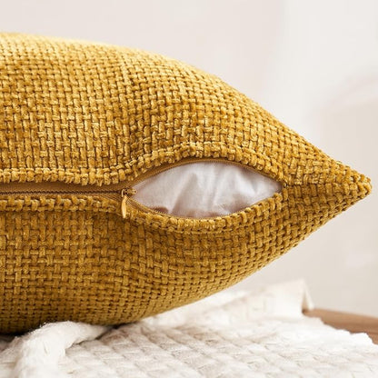 MIULEE Pack of 4 Couch Throw Pillow Covers 20x20 Inch Neutral Gold/Brown Soft Decorative Chenille Pillow Covers Farmhouse Accent Cushion Covers for Boho Fall Home Decor Sofa Bedroom Living Room