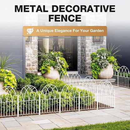 Garden Fence Panels - 17 in(H) x 10.56ft(L) White Metal Fence No Dig Decorative Fence with Stakes Animal Barrier Fence for Dogs, Flower Bed Edging Wire Border for Yard, Patio, Outdoor Decor