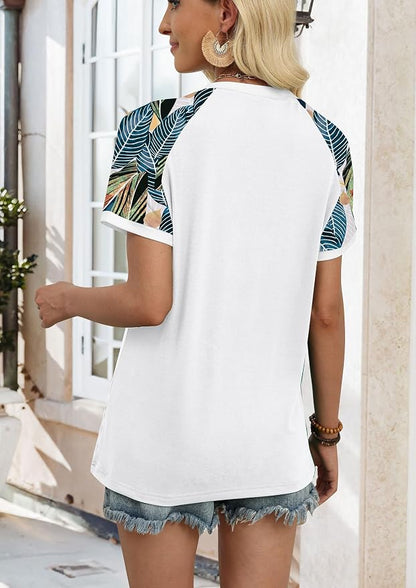 WIHOLL Womens Summer Tops Color Block Short Sleeve Raglan Shirts Spring Fashion Clothes Vacation Outfits