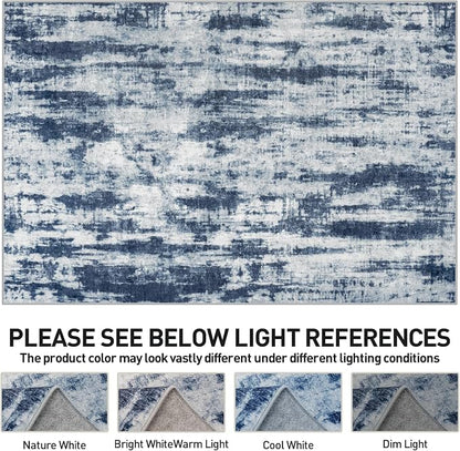 4x6 Area Rugs Washable Rug: Modern Abstract Living Room Rug Soft Anti-Skid Thin Carpet Indoor Floor Non-Shedding Carpets for Bedroom Dining Room Farmhouse Nursery Home Office Blue Grey
