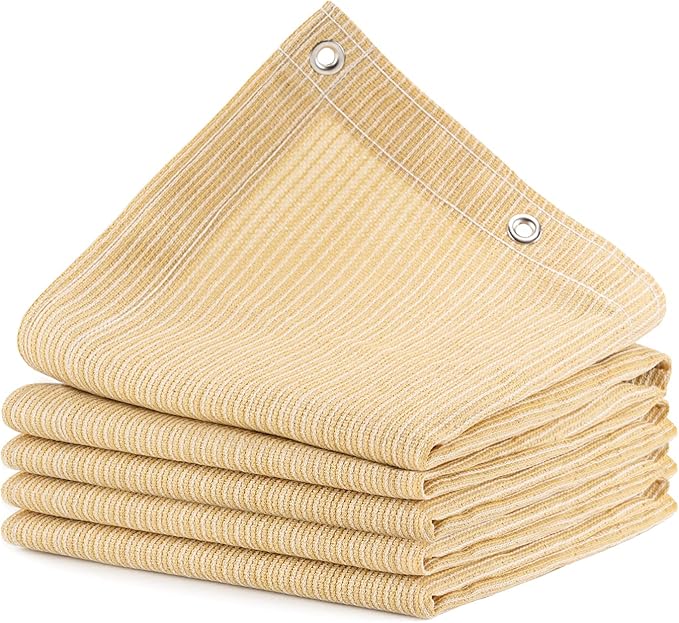 90% Outdoor Sun Shade Cloth, 8' x 10', Pergola, Deck, and Backyard Patio Sunshade with UV Protection, Heat Resistant HDPE Material, Reinforced Grommets (8x10 FT, Wheat)