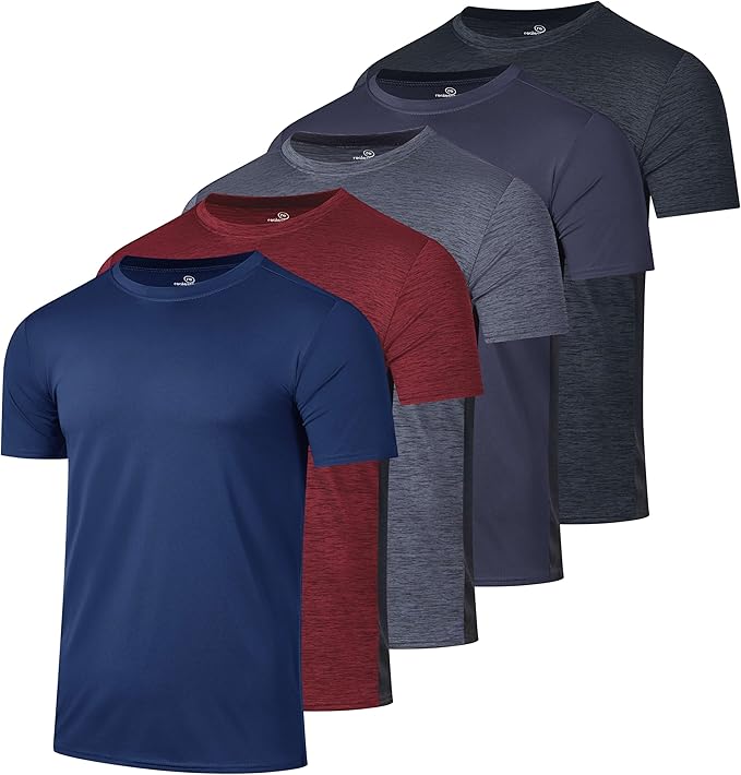 5 Pack Men's Dry Fit Short Sleeve T-Shirt Gym Workout Athletic Running Tee | Cooling, Moisture-Wicking, Crew Neck, Quick-Dry, Breathable, Active, Exercise, Fitness, Basketball, Cycling, Hiking, Tennis