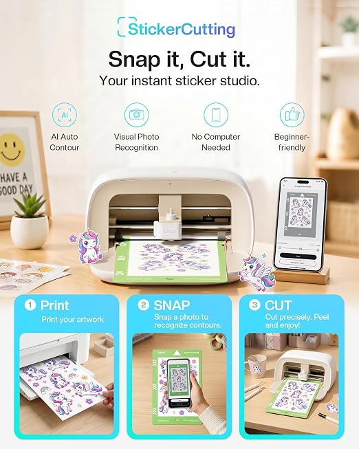 Likcut Vinyl Cutter Machine S501 - AI Smart Sticker Maker for Vinyl & Paper Crafts, AI Image Generation Portable Plotter DIY Cutting Machine for Craft & Party, Custom Stickers, Crafts for Adults