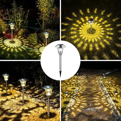GIGALUMI 8 Pack Solar Pathway Lights, Solar Garden Lights Outdoor Warm White, Waterproof Led Path Lights for Yard, Patio, Landscape, Walkway (Stainless Steel)