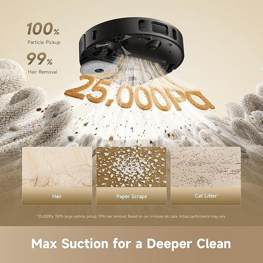 dreame D30 Ultra CE Robot Vacuum and Mop, 25,000Pa Powerful Suction | 0.41in Mop Lifting, Multifunctional Base Station, Auto Dust Emptying & Mop Self-Cleaning, Smart Obstacle Avoidance, Black