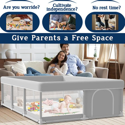 74x50 Inch Baby Playpen with Mat, Playpen with Cute Mat for Babies and Toddlers Play Pen Playards Safety Gate Fence Active Center Indoor