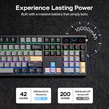 EPOMAKER TH108 PRO Full Size Mechanical Keyboard with Screen & Knob, Wireless Gaming Keyboard with 10000mAh, Creamy Gasket, Hot Swap, Custom Driver, RGB Backlight (Black, Sea Salt Silent)