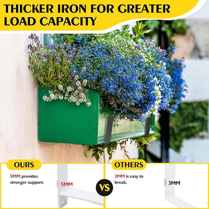 LukLoy Window Planter Box Brackets, 2 Pack Adjustable Heavy Duty Wall Mount Window Flower Boxes Outdoor with Bracket (6 to 12 in), with 70lbs Capacity, White