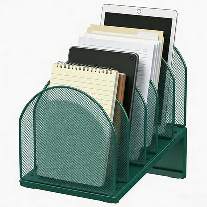gianotter Desktop File Organizer with 5 Compartments | Desk Organizer Paper Organizer for Desk Workspace Organizers for Office Supplies (Green, Inclined Style)
