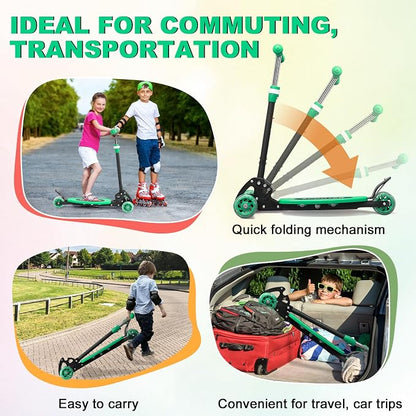 Scooter for Kids 3-5 5-7,Light up 3 Wheels Kick Scooter,Heavy Duty Folding Lean-to-Steer Scooters with 3 Adjustable Handlebar for Boys Girls,Widen Anti-Slip Deck,Rear Break,Holds up to 150Lbs