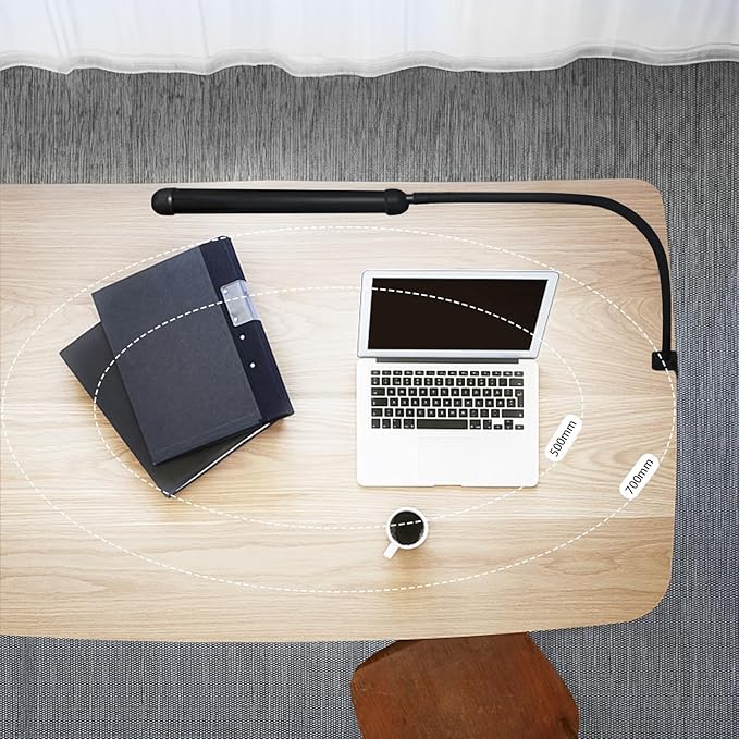 LED Desk Lamp with Clamp, Clamp Light with Adjustable Color Modes,Clip on Light with Long Flexible Gooseneck, Eye-Care Lamp Clamp for Study, Work, Home, Office, (Black, 12W)