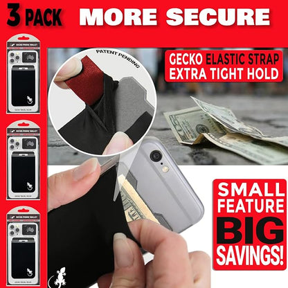 Phone Wallet - Adhesive Card Holder - Cell Phone Pouch - Stick on Lycra Pocket by Gecko - Carry Credit Cards and Cash