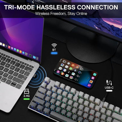Redragon K556 PRO Wireless RGB Gaming Keyboard, Aluminum Board, PBT Keycaps | 0 Delay Tri-Mode BT/2.4GHz/USB-C for More Devices, Rock-Solid Stability, AM-PM Using Durability, Pro Software, Gradient Color