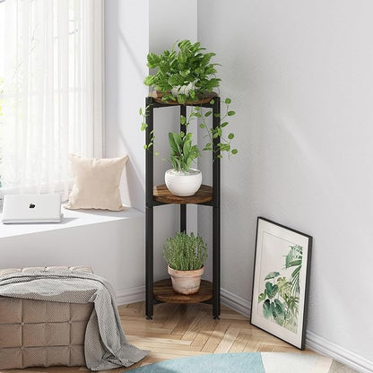 Plant Stand Indoor Corner Tall 3 Tier Metal Modern Flower Storage Plant Shelf Holder for Living Room Balcony Garden,Black (3 Tier-Black Round)