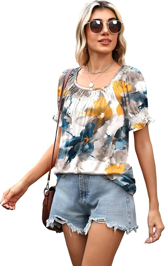 WIHOLL Womens Short Sleeve Square Neck Summer Tops Dressy Casual Blouses Trendy Clothes 2026