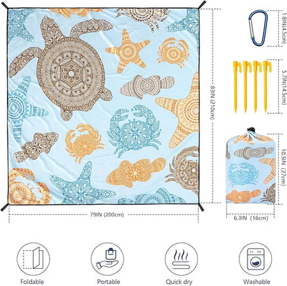 WIWIGO Beach Blanket Waterproof Sandproof Beach Mat 79" X 83"/10'x9'for 2-8 Adults Quick Drying Outdoor Picnic Mat Beach Accessories for Travel, Camping, Hiking
