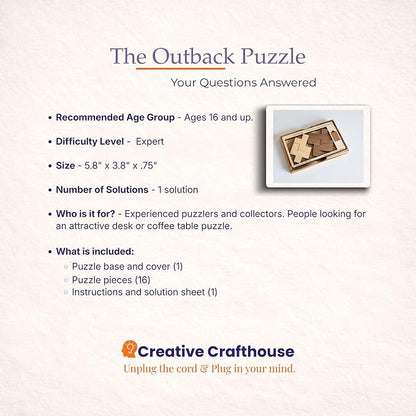 Creative Crafthouse Outback Puzzle, Stewart Coffin Wood Brain Teaser, Hard | A packing design numbered 222. Five cherry and maple pieces have just one known solution, a tough desk challenge, made in USA