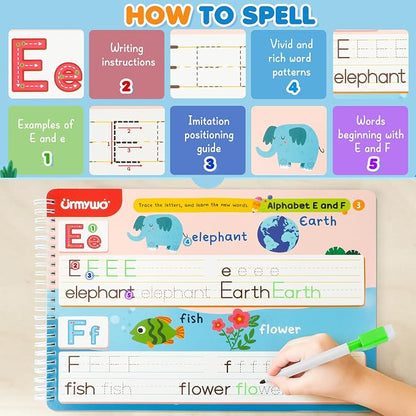 Preschool Learning Activities Kindergarten Workbooks, Toddler Alphabet Learning Educational Toys for 3 4 5 6 Year Old, Writing Practice Tracing Activity Books, Travel Toys,Learning Book Gifts for Kids