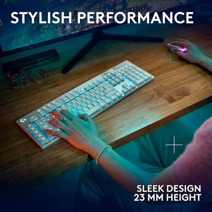 Logitech G915 X Lightspeed Wireless Gaming Keyboard (Tactile) - White | Low-Profile, Double-Shot PBT Keycaps, Fully Programmable Keys, RGB Backlighting, Sleek Aluminum Finishing, GL Brown