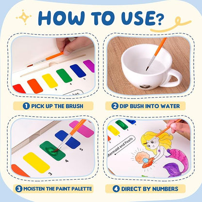 YPLUS Paint with Water Books for Toddlers, Watercolor Painting Paper Gift for Kids Ages 1-3, 2-4, 4-6, Art Craft Gift for Drawing with Brush Christmas Stocking Stuffers for Kids Toddler - Mermaid