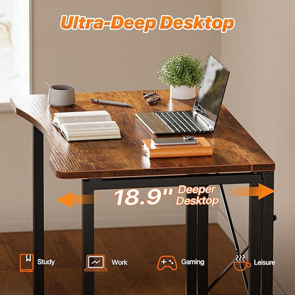 Huuger Folding Desk for Small Spaces, 31.5 Inch Foldable Computer Table, Easy Assembly, for Home Office, Study, Bedroom, Dorm, Space Saving, Small Writing Work Office Computer Desk, Rustic Brown
