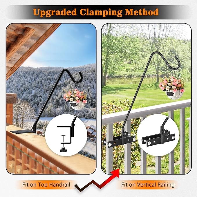 FEED GARDEN 2 Pack 13.5 Inch Deck Hooks for Vertical Railing, Adjustable Deck Bird Feeder Hanger for Hanging Lanterns, Wind Chimes, Flower Baskets, Suet Feeders