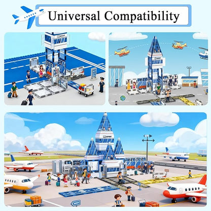 AFUNX Magnetic Tiles, 54PCS Airport Theme Building Blocks Set, Magnet Building Blocks and STEM Preschool Educational Toys for Kids Toddlers Ages 3-5 5-7 8-10