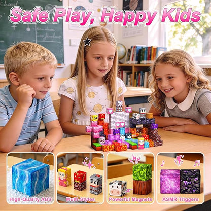 Magnetic Blocks for Girls, 100PCS 0.8inch Magnetic Building Blocks, Magnetic Cubes Sensory Toy for STEM Constructions Magnetic Blocks for Kids Ages 3 4 5 6 7 8 +, Girls Birthday Gifts