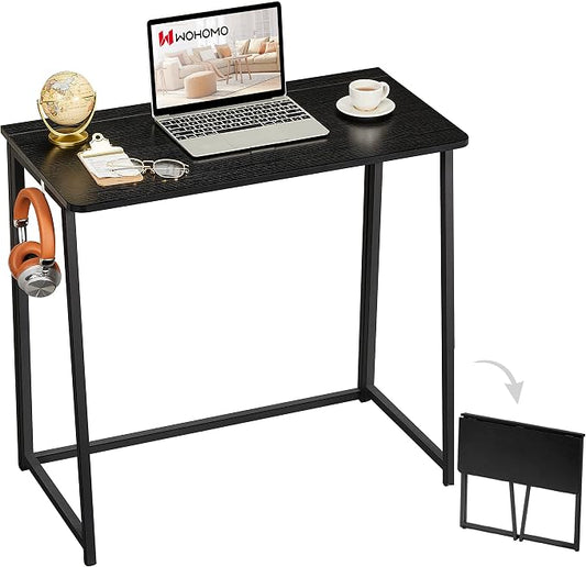 WOHOMO Folding Desk, 31.5" Foldable Computer Table for Small Spaces, Black | Easy Assembly and Fold, Sturdy Home office desks for Study Bedroom Dorm Space Saving Writing Work Apartment