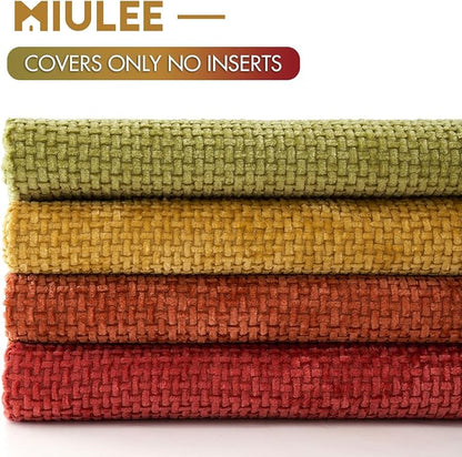 MIULEE Pack of 4 Burnt Orange Couch Throw Pillow Covers 20x20 Inch Yellow Green Soft Decorative Chenille Pillows Farmhouse Accent Cushions for Boho Fall Home Decor Sofa Bedroom Living Room