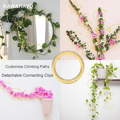 20 Pcs Plant Trellis for Climbing Plants, Chain Trellis, Garden Plant Wall Trellis, Vine Support Houseplant Accessories for Monstera, Pothos, Ivy, Climbing Plants Indoor Outdoor (Gold Moon and Star)