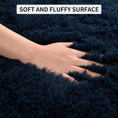 Tepook 5x8 Navy Blue Rugs for Living Room, Soft Fluffy Dark Blue Area Rug for Bedroom, Shaggy Plush Floor Carpet for Kids Girls Boys Room, Non-Slip Throw Carpets for Dorms Nursery Classroom Home Decor