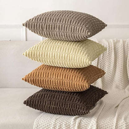 MIULEE Pack of 2 Corduroy Decorative Lumbar Throw Pillow Covers 20x12 Inch Soft Boho Striped Pillow Covers Modern Farmhouse Home Decor for Sofa Living Room Couch Bed Brown