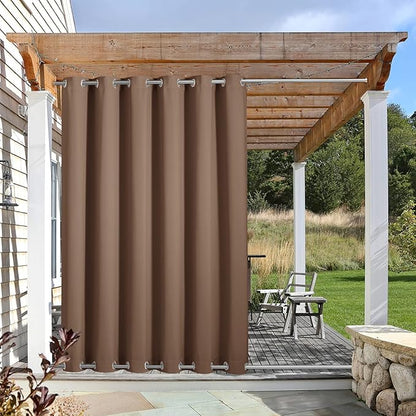 NICETOWN Outdoor Curtain for Patio Waterproof 84" W by 95" L, Thermal Insulated Rustproof Steel Top and Bottom Grommets Blackout Indoor Outdoor Drape, Windproof & Keep Privacy, 1 Panel, Tan-Khaki