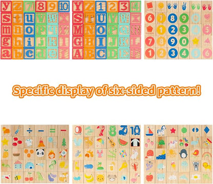 Wooden Building Blocks for Toddlers, Large Wood Baby Stacking Blocks Set for Kids, 30 PCS Alphabet Blocks with Toy Wagon, Educational Wooden Toys for Boys Girls Gifts 1.65"