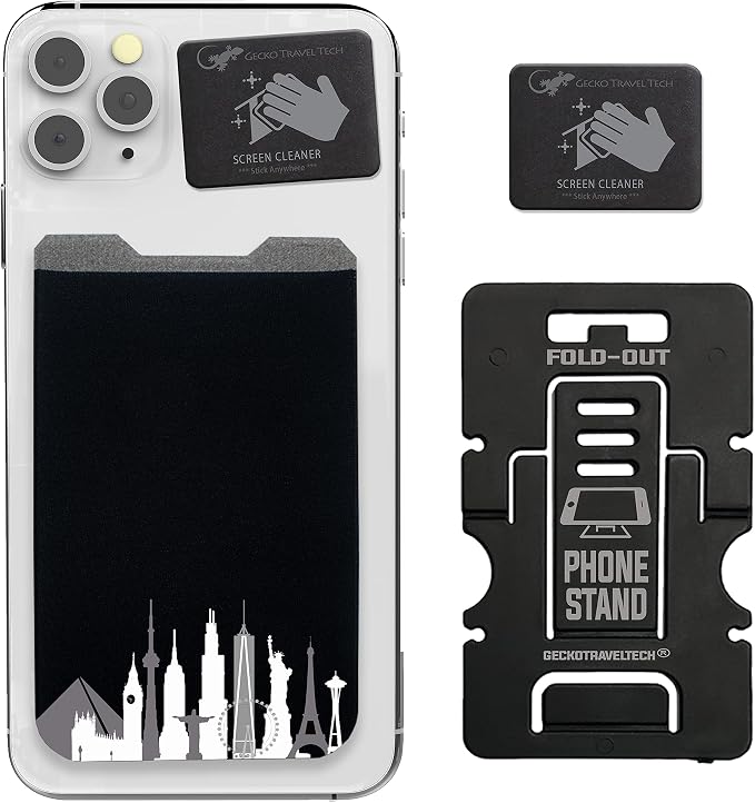 Phone Wallet - Adhesive Card Holder - Cell Phone Pouch - Stick on Lycra Pocket by Gecko - Carry Credit Cards and Cash