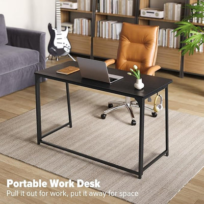 WOHOMO Folding Desk, 47.2" Foldable Computer Table for Small Spaces, Black | Easy Assembly and Fold, Sturdy Home office desks for Study Bedroom Dorm Space Saving Writing Work Apartment