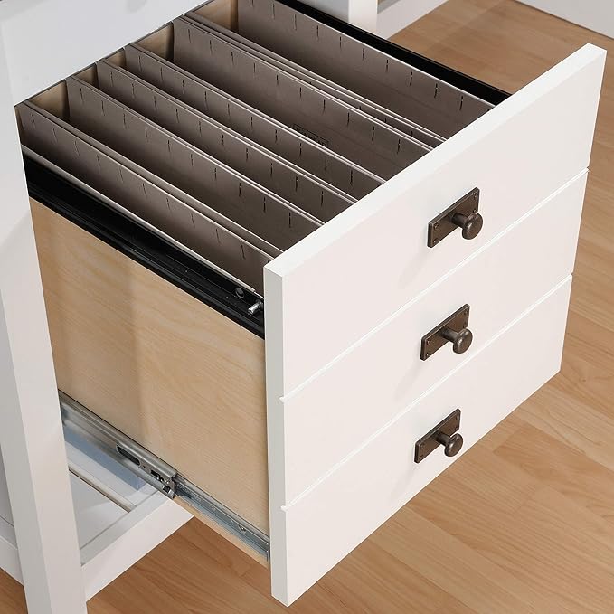 Sauder Cottage Road L-Desk, L: 65.12" x W: 58.66" x H: 29.76", Soft White Finish
