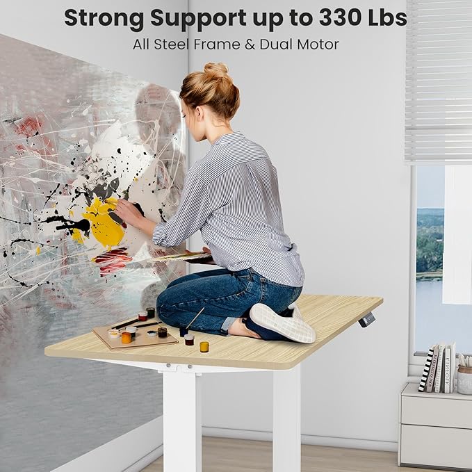 Dual Motor Electric Desk Frame- Standing Desk Legs, Ergonomic Height Adjustable Desk Frame, Sit Stand Desk Frame, Heavy Duty 330 lb Load Capacity (White Frame Only)