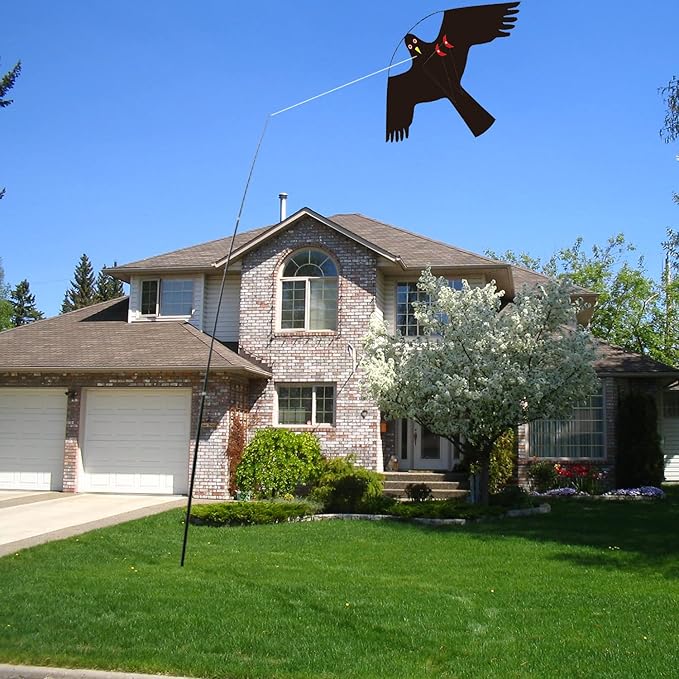 Bird Hawk Flying Kite with Pole Crops Farm Protector Bird Scarer Flying Kite with 4m Pole-Style C