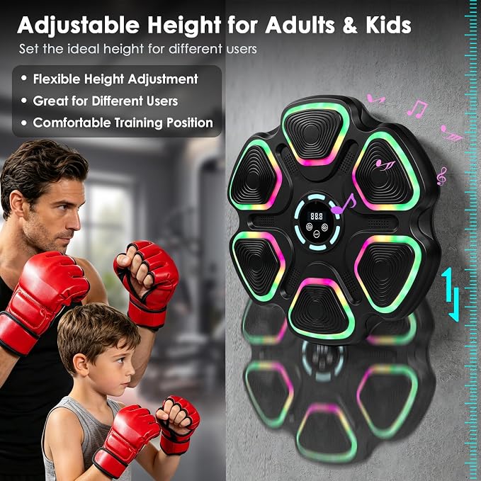 OurStarry Smart Music Boxing Machine for Adults and Kids, Wall Mounted Punching Trainer with Boxing Gloves, LED Electronic Target, 9 Modes and 9 Speeds, Home Gym Workout Equipment