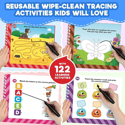 Doctor Jupiter Preschool Tracing Books for Toddlers, 3+ Year Old Kids — Learning Activity Books, Educational Toys, 100+ Wipe Clean Preschool & Kindergarten Activities