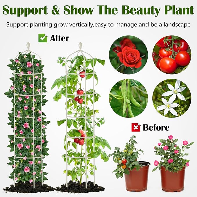 Garden Obelisk Trellis for Climbing Plants Outdoor 6.7 Ft Rose Bush Round Trellis for Pots Rustproof Metal Plant Flower Trellises for Clematis Vine Jasmine Support Outdoor Indoor