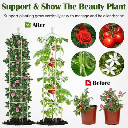 Garden Obelisk Trellis for Climbing Plants Outdoor 6.7 Ft Rose Bush Round Trellis for Pots Rustproof Metal Plant Flower Trellises for Clematis Vine Jasmine Support Outdoor Indoor