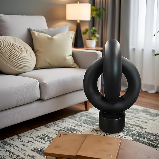 12" Modern Abstract Ring Decorative Sculpture, Knot Sculptures,Home Decor,Coffee Table Statues,Dining Living Room Desk Decor,Black