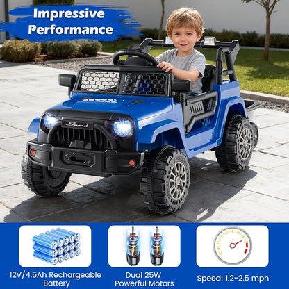 Costzon Ride on Car with Detachable Trailer, 12V Battery Powered Ride on Truck with Parent Remote Control, Light & Music, Electric Vehicle Kids Car Toy for Boys & Girls (Blue)