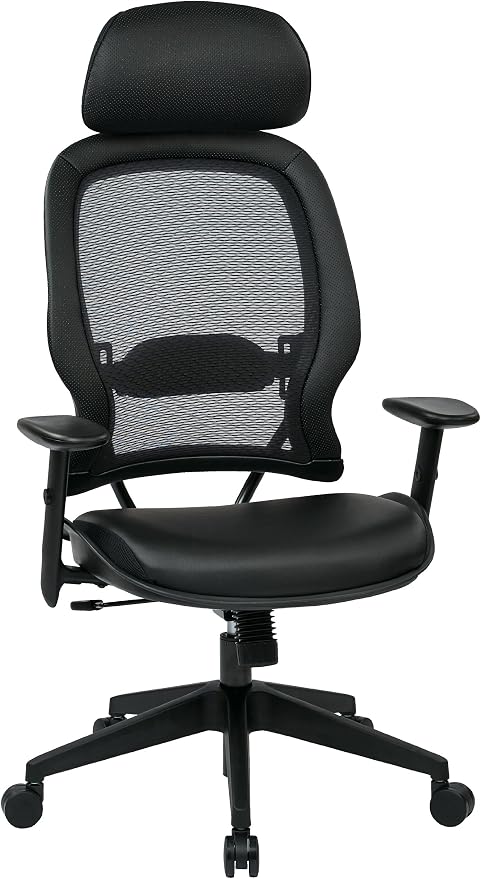 Space Seating Professional AirGrid Back and Padded Black Eco Leather Seat, 2-to-1 Synchro Tilt Control, Adjustable Arms and Tilt Tension with Nylon Base Executives Chair with Adjustable Headrest
