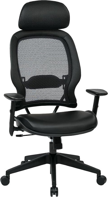 Space Seating Professional AirGrid Back and Padded Black Eco Leather Seat, 2-to-1 Synchro Tilt Control, Adjustable Arms and Tilt Tension with Nylon Base Executives Chair with Adjustable Headrest