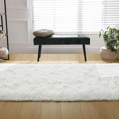 Tepook Soft Runner Rugs for Bedroom 2x6 ft with Rubber Backing, Cream Fluffy Rugs for Living Room, Shag Bedside Rug Fuzzy Plush Carpet for Room, Area Rug for Dorm Nursery Hallway Indoor Home Decor